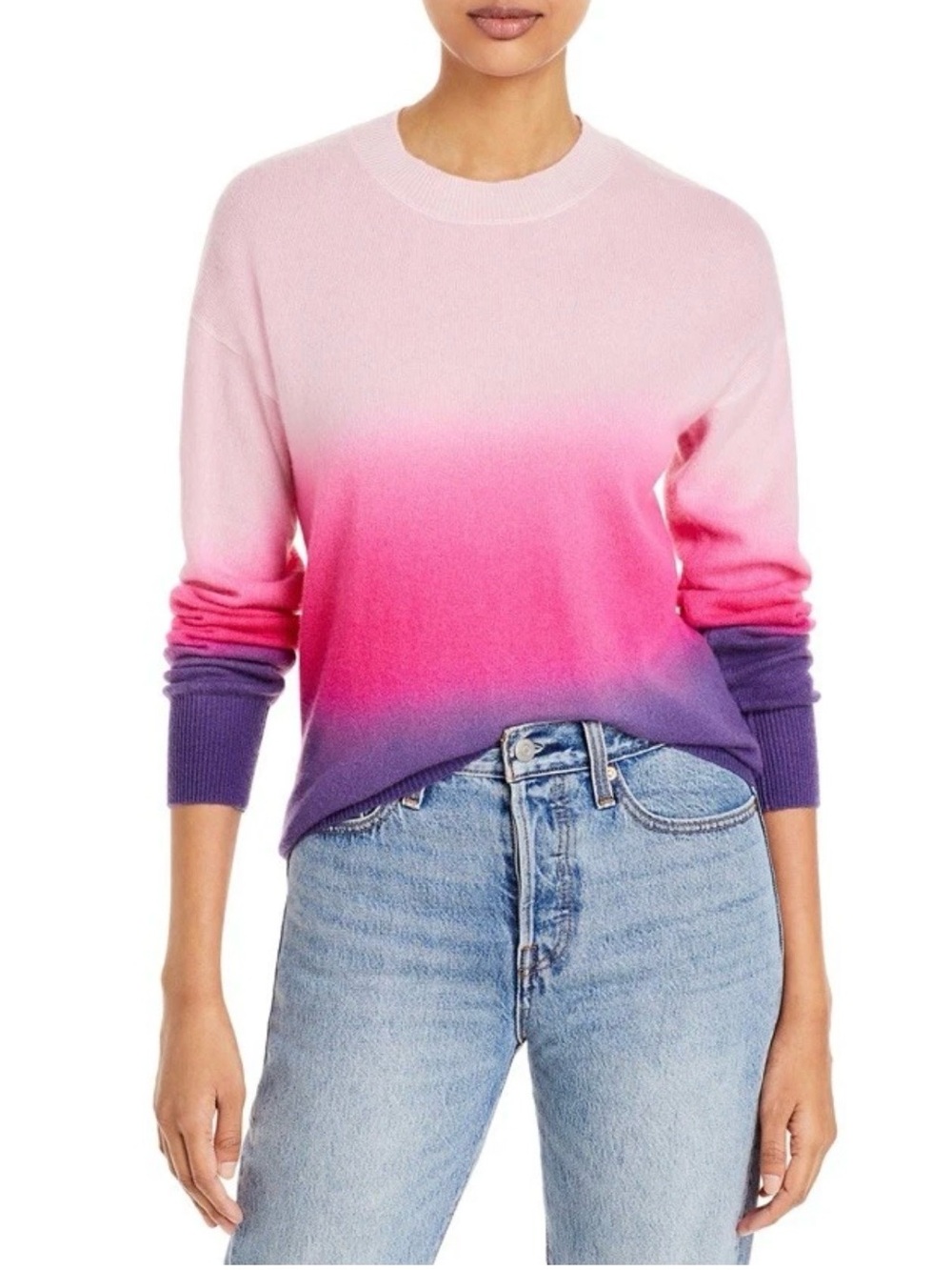 Aqua Cashmere Ombre Sweater Womens XS Pink Purple Crew Neck